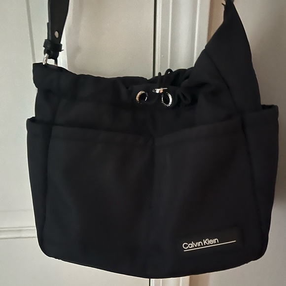 Black Nylon Crossbody with drawstring closure - Picture 1 of 7